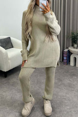 Women's casual solid color turtleneck knitted suit