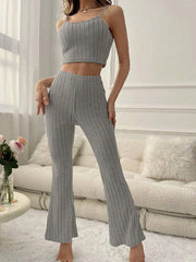 New Casual Solid Color Camisole and Pants Casual Set LightGray