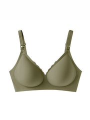 Soft Gel Seamless Wireless One-Piece Fixed Cup Nursing Bra OliveDrab