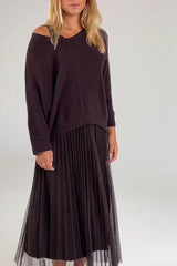 Women's casual off-the-shoulder mesh dress set