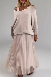 Women's casual off-the-shoulder mesh dress set