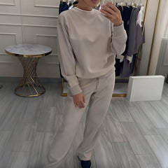 Women's Fashion Round Neck Tops & Pants 2-Piece Set