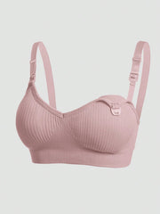 Maternity Nursing Nylon Non-Steel Ring Front Clasp Bra Pink