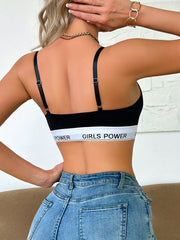 Women's Front Closure Letter Printed Sports Bra