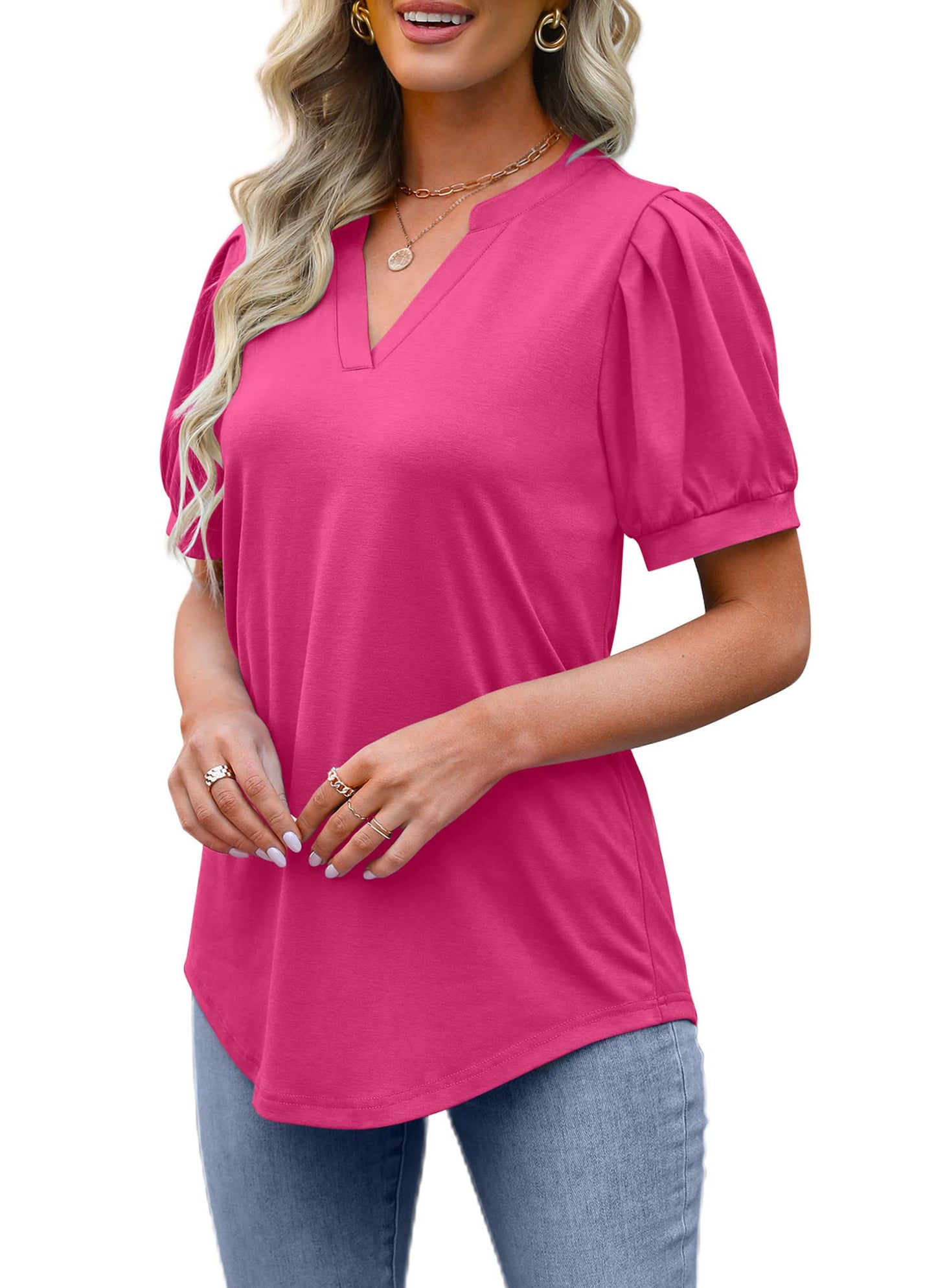 ✨Women's Pleated Puff Sleeve V Neck Tunic Tops(buy 3 free shipping)