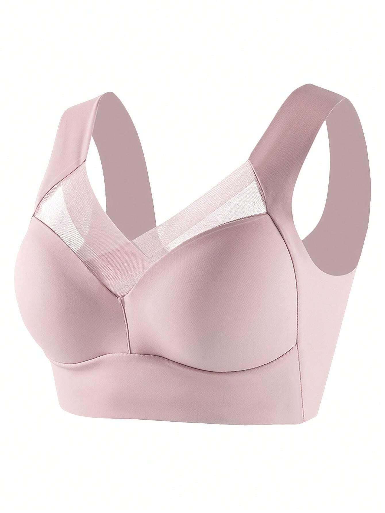 Women's Mesh Seamless Smooth Comfort Wire Free Bra  Pink