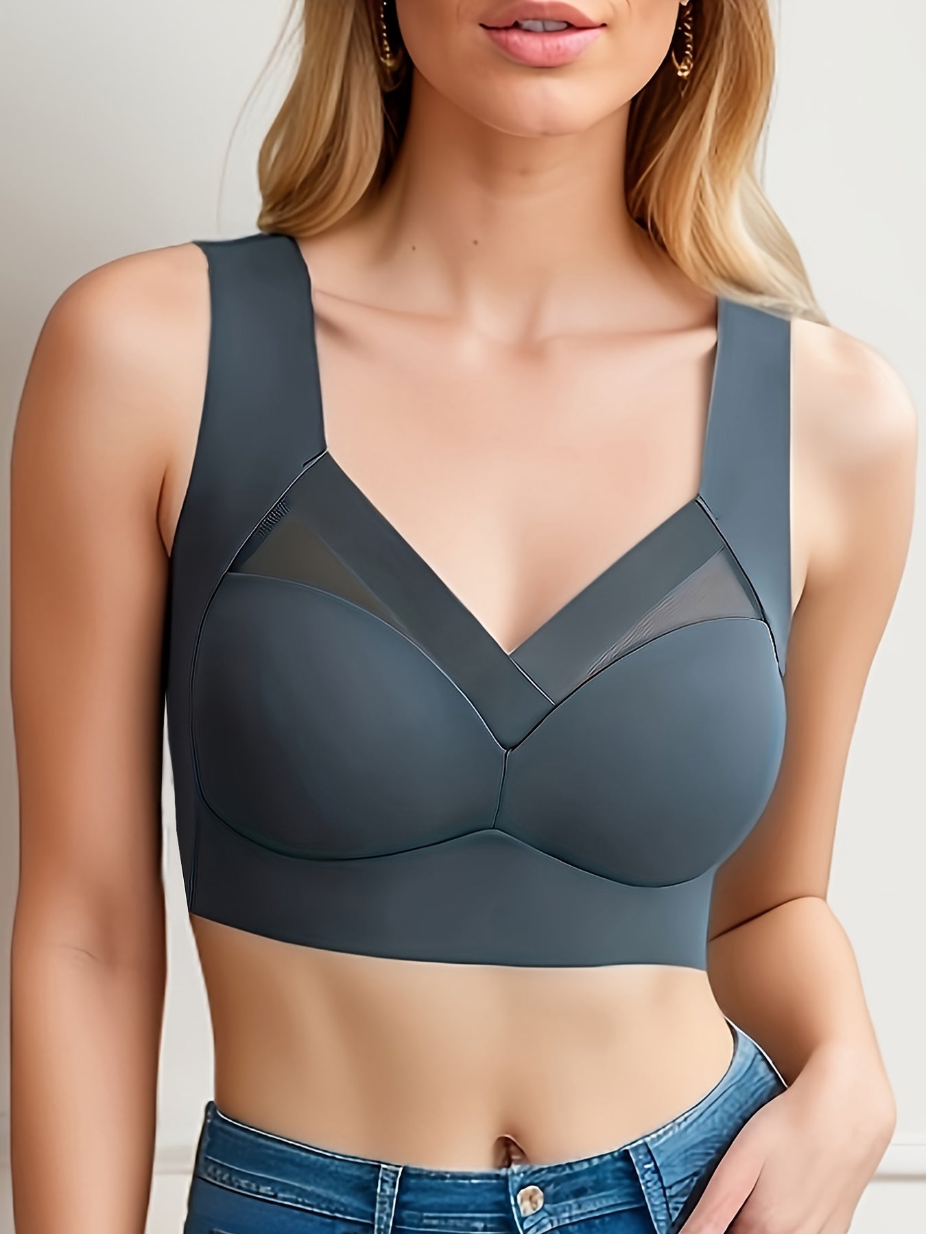 Women's Mesh Seamless Smooth Comfort Wire Free Bra Navy