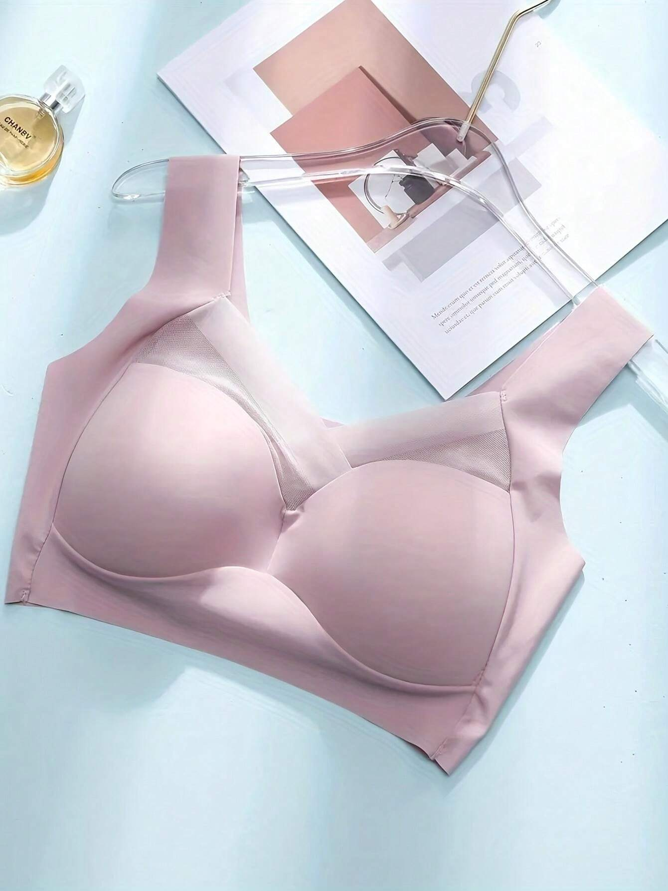 Women's Mesh Seamless Smooth Comfort Wire Free Bra  Pink