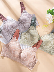 Plus Size Large Cup Lace Non-Steel Ring Maternity Nursing Bra LightGreen