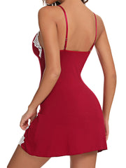 Large Size Gathering Sexy Deep V Bow Slimming Sling Sleep Dress