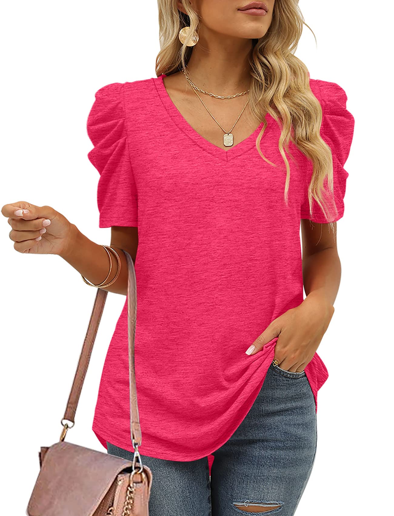 ✨Women's Summer V Neck Puff Sleeve Tshirts(BUY 3 Free Shipping)