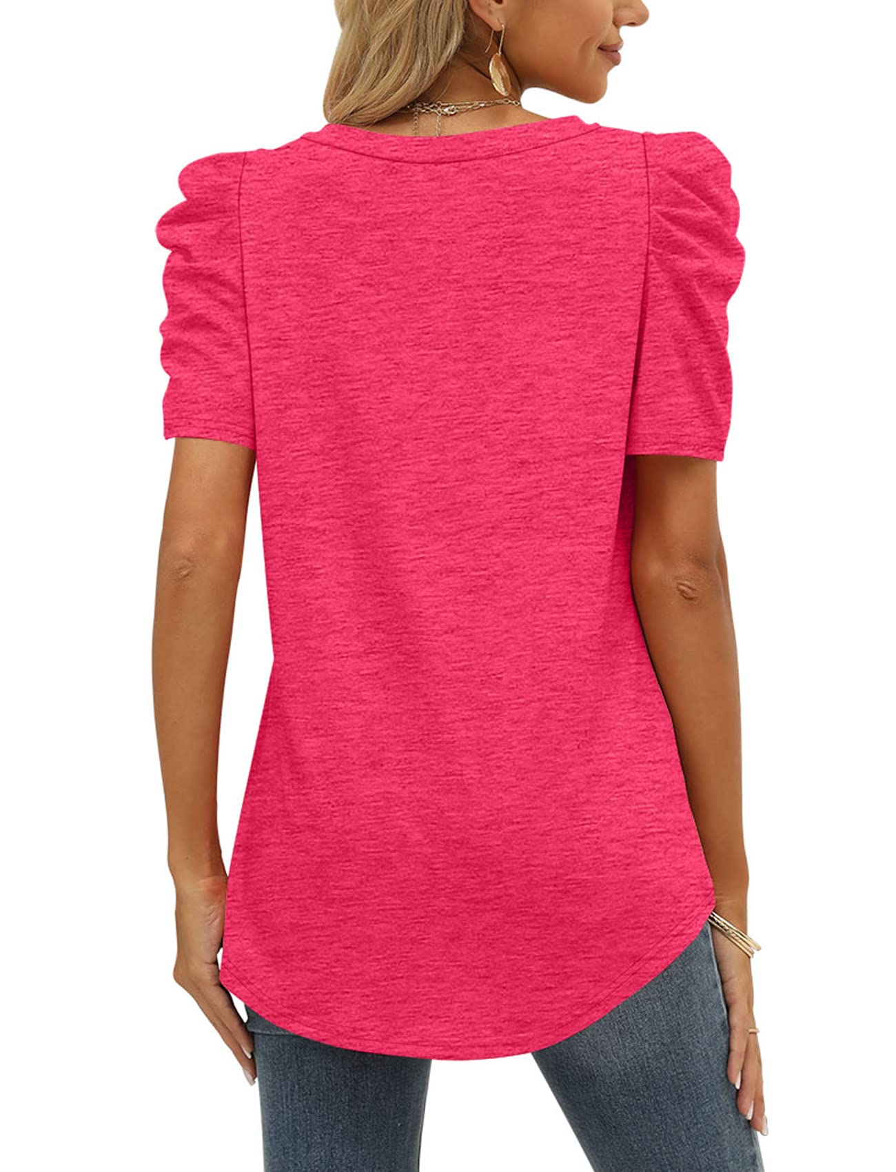 ✨Women's Summer V Neck Puff Sleeve Tshirts(BUY 3 Free Shipping)