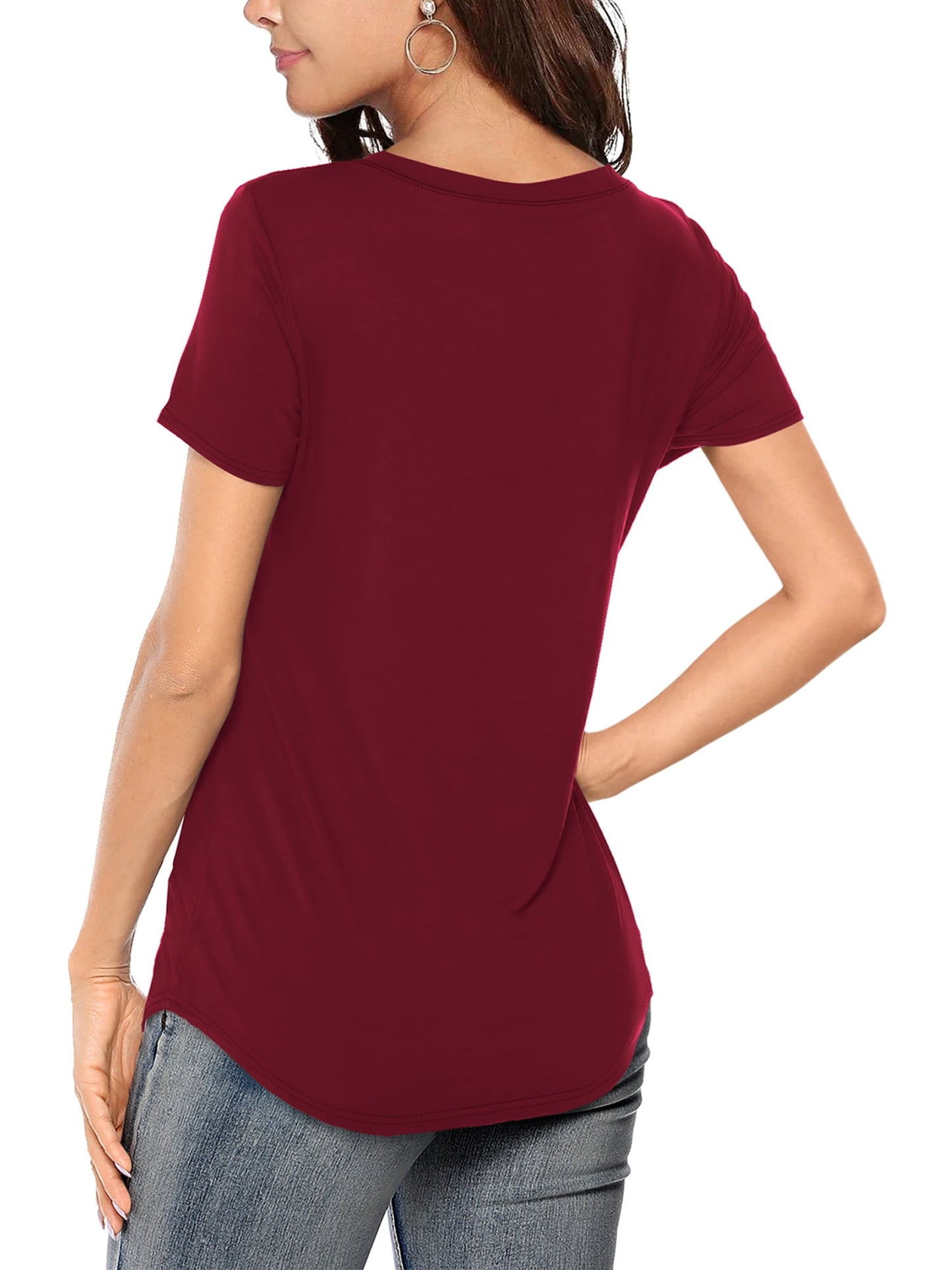✨Women's V-neck Short Sleeve Curved Hem Tee Top (Buy 3 Free Shipping)