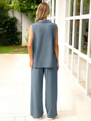 Women's 2 Piece Oufits Summer Sleeveless Tops Wide Leg Pants Lounge Set Sweatsuits Tracksuits with Pockets