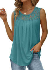 ✨Women's Loose Fit Pleated Scoop Neck Sleeveless Lace Tank Tops (Buy 3 Free Shipping)