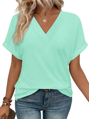 ✨Womens Summer V Neck Short Sleeve Solid Color Basic T Shirt(Buy 3 Free Shipping)
