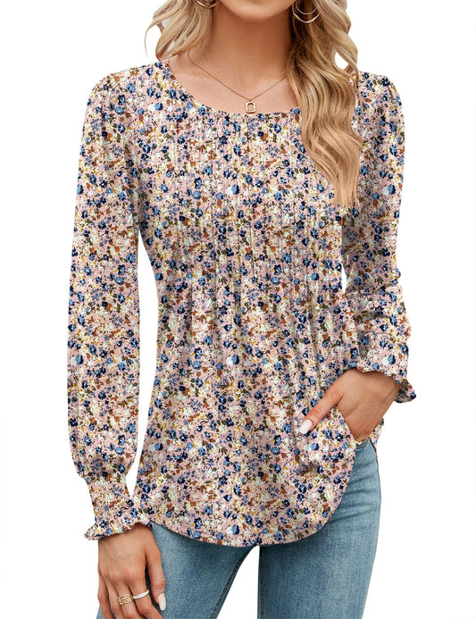 ✨Puff Long Sleeve Pleated Crew Neck Tunic Top (buy 3 free shipping!!!)