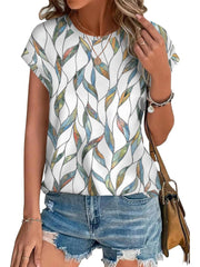 ✨Womens Printing Dressy Casual Cap Sleeve Tops with Curved Hem(Buy 3 Free Shipping)