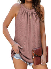 ✨Women Casual Pleated Eyelet Loose Fit High Neck Sleeveless Halter Tank Tops(Buy 3 Free Shipping)