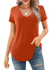 ✨Women's V-neck Short Sleeve Curved Hem Tee Top (Buy 3 Free Shipping)