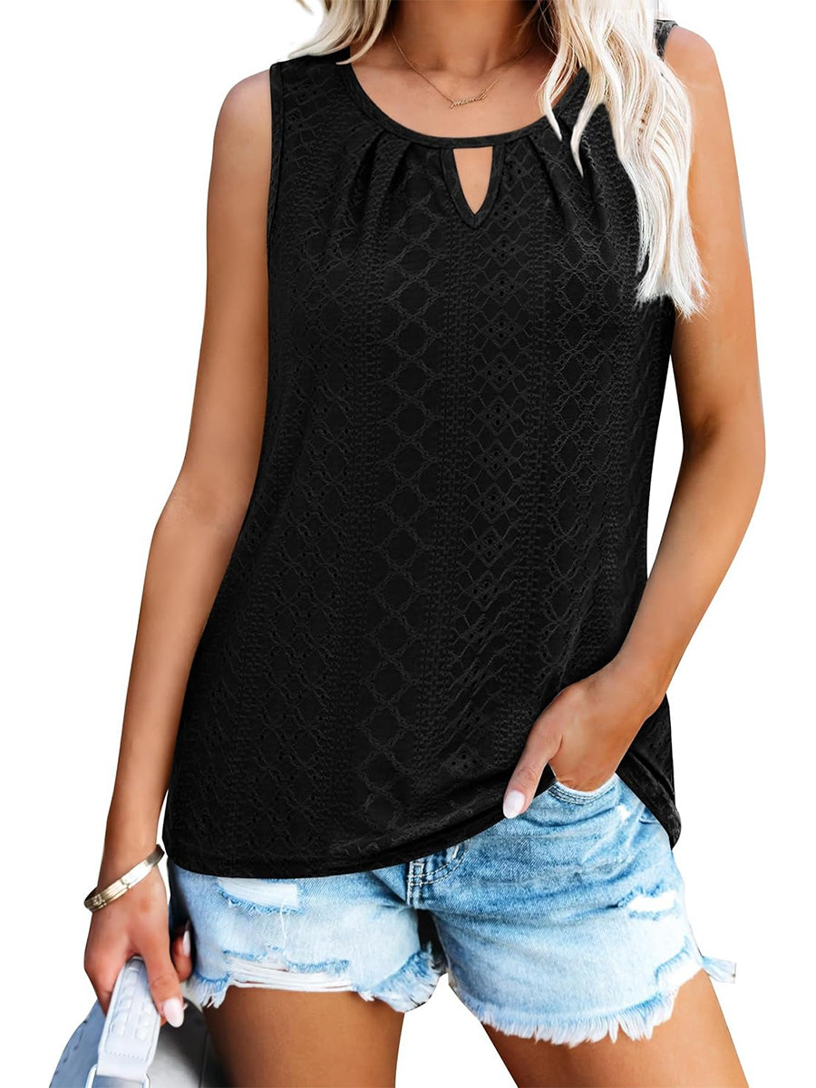 ✨Women's Keyhole Neck Trendy Sleeveless Pleated Tank Tops(Buy 3 Free Shipping)