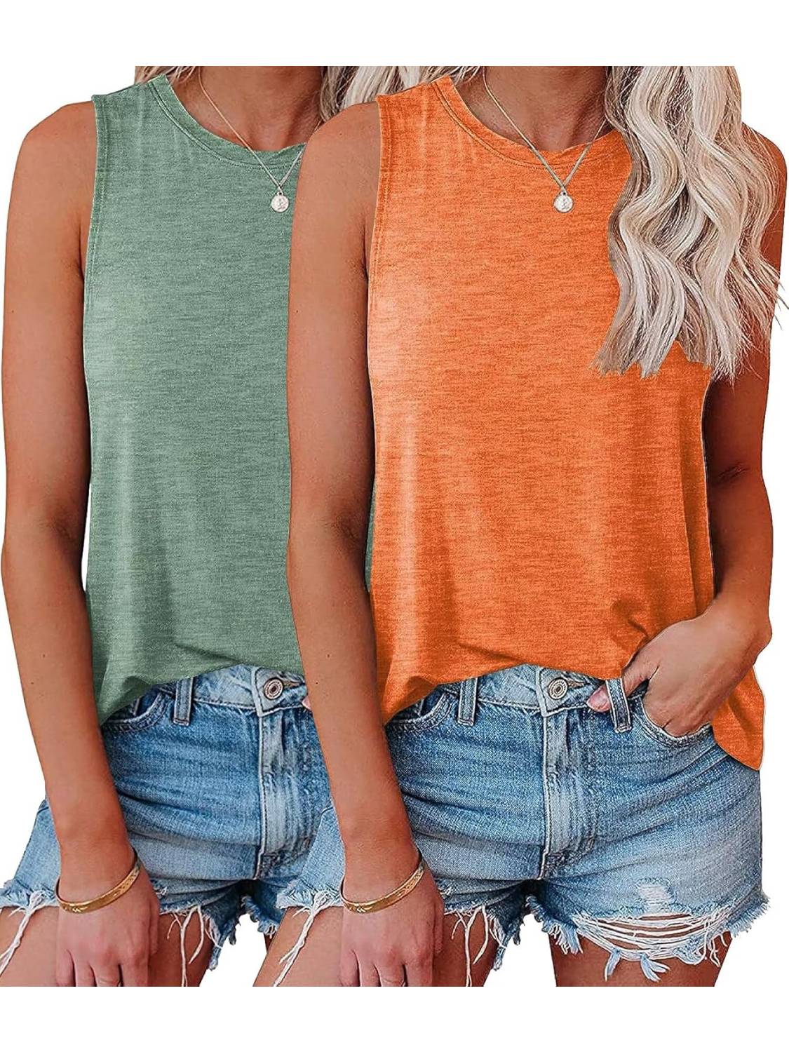 ✨Womens Crew Neck Sleeveless Loose Fit Casual 2 Pack Tank Tops (Buy 3 Free Shipping)