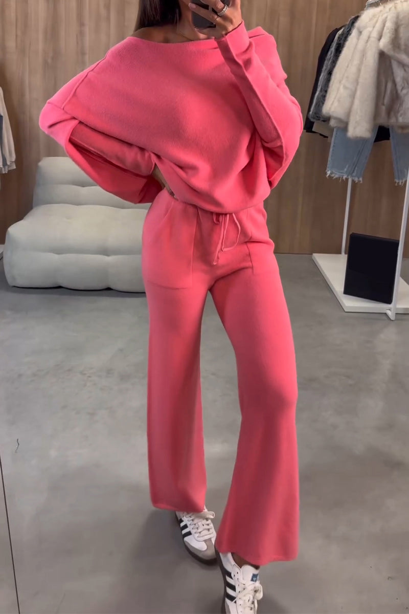 Women's Casual Off-shoulder Solid Color Two-piece Suit