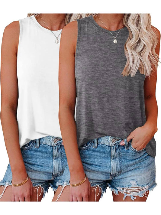 ✨Womens Crew Neck Sleeveless Loose Fit Casual 2 Pack Tank Tops (Buy 3 Free Shipping)