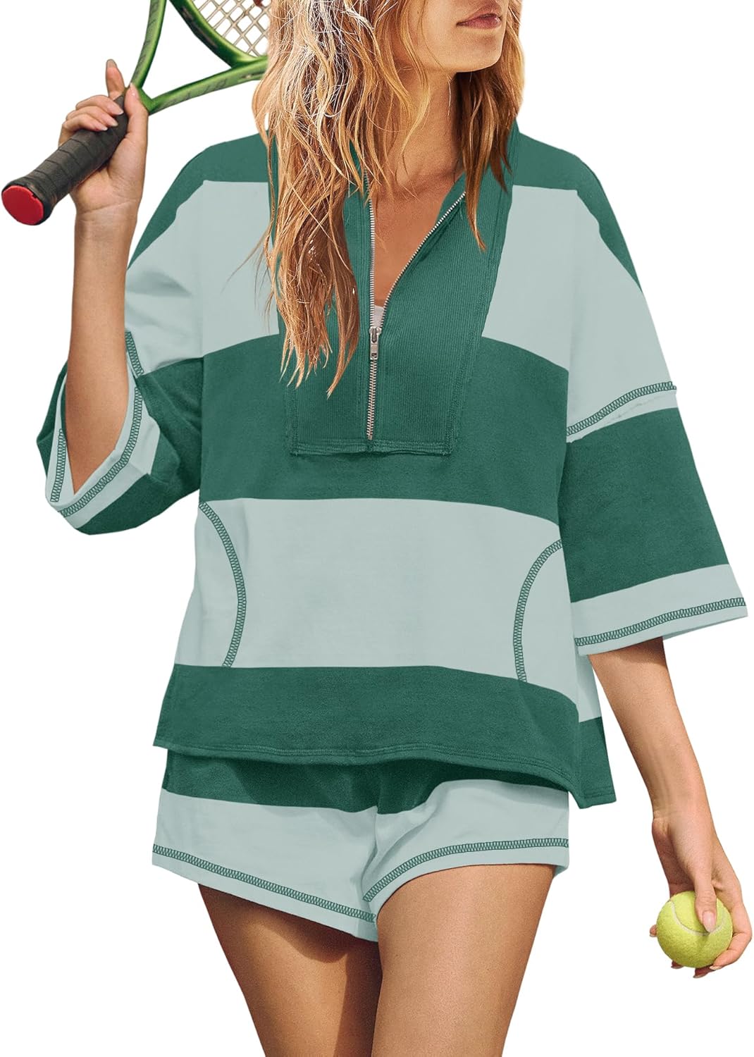 ✨Women's Summer Oversized Striped Shirt and Shorts Sets (Buy 2 Free Shipping)