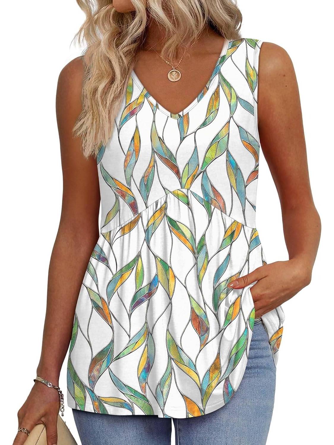 📣Women Dressy Sleeveless V Neck Babydoll Tank Tops(Buy 3 Free Shipping)