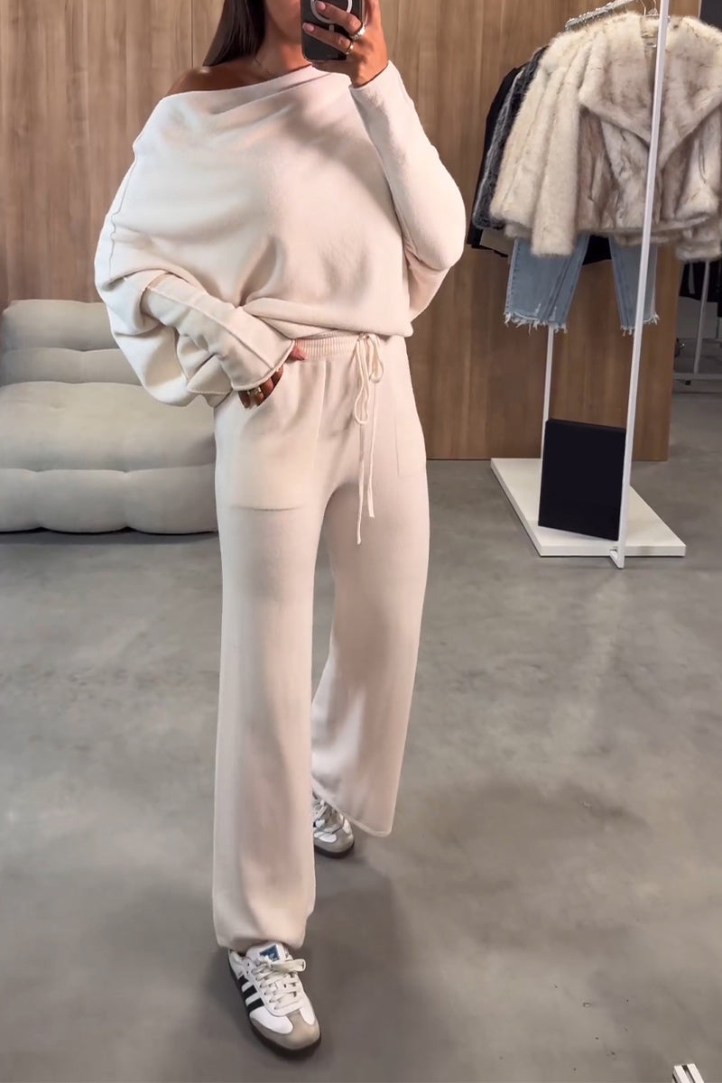 Women's Casual Off-shoulder Solid Color Two-piece Suit