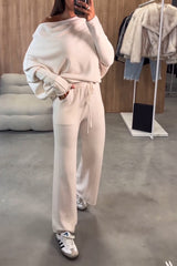 Women's Casual Off-shoulder Solid Color Two-piece Suit