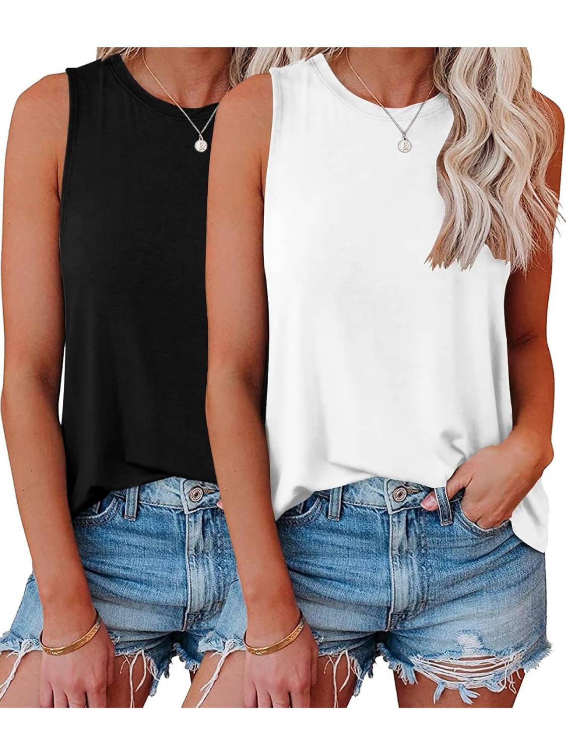 ✨Womens Crew Neck Sleeveless Loose Fit Casual 2 Pack Tank Tops (Buy 3 Free Shipping)