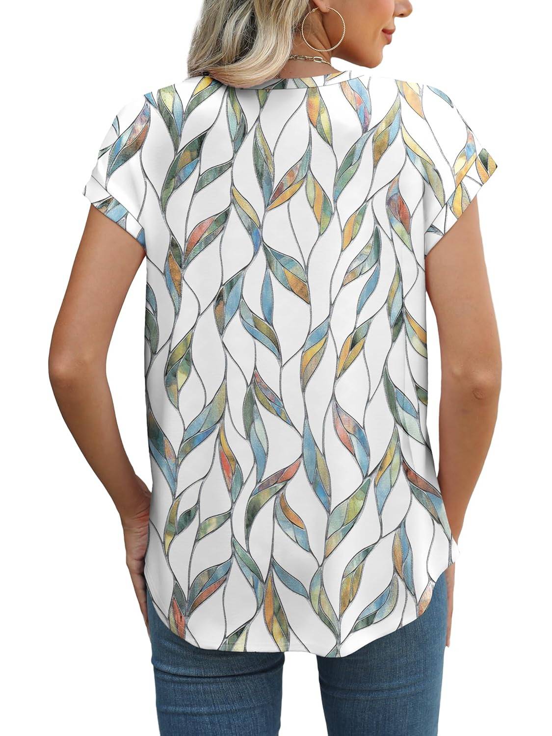 ✨Womens Printing Dressy Casual Cap Sleeve Tops with Curved Hem(Buy 3 Free Shipping)