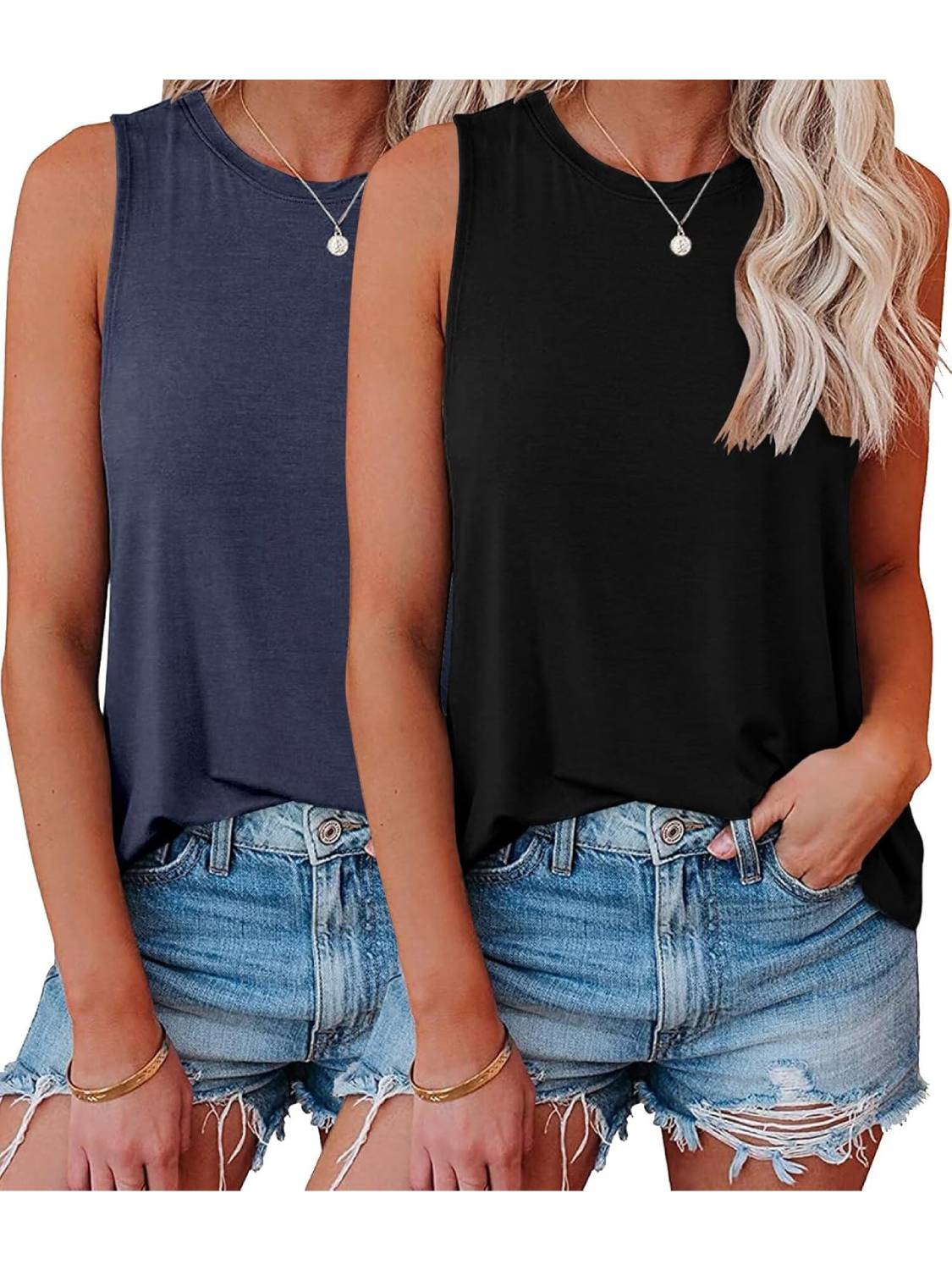 ✨Womens Crew Neck Sleeveless Loose Fit Casual 2 Pack Tank Tops (Buy 3 Free Shipping)