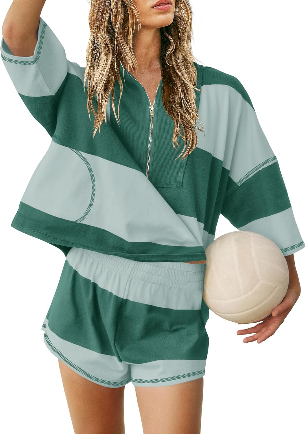 ✨Women's Summer Oversized Striped Shirt and Shorts Sets (Buy 2 Free Shipping)