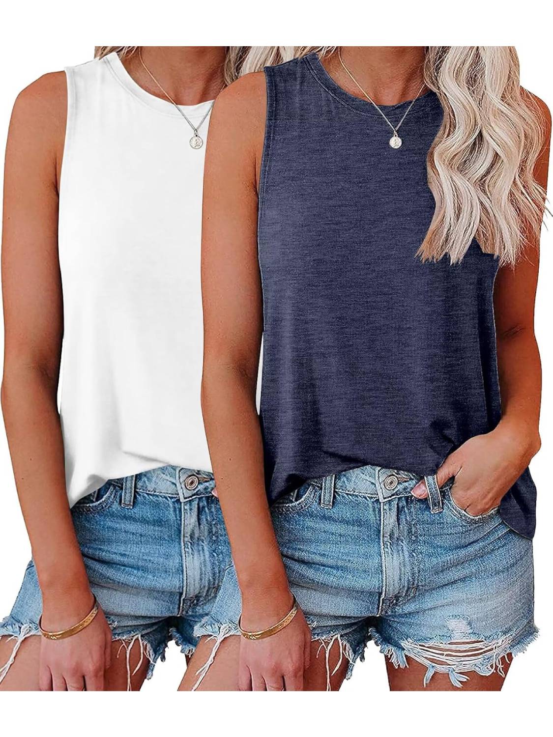 ✨Womens Crew Neck Sleeveless Loose Fit Casual 2 Pack Tank Tops (Buy 3 Free Shipping)