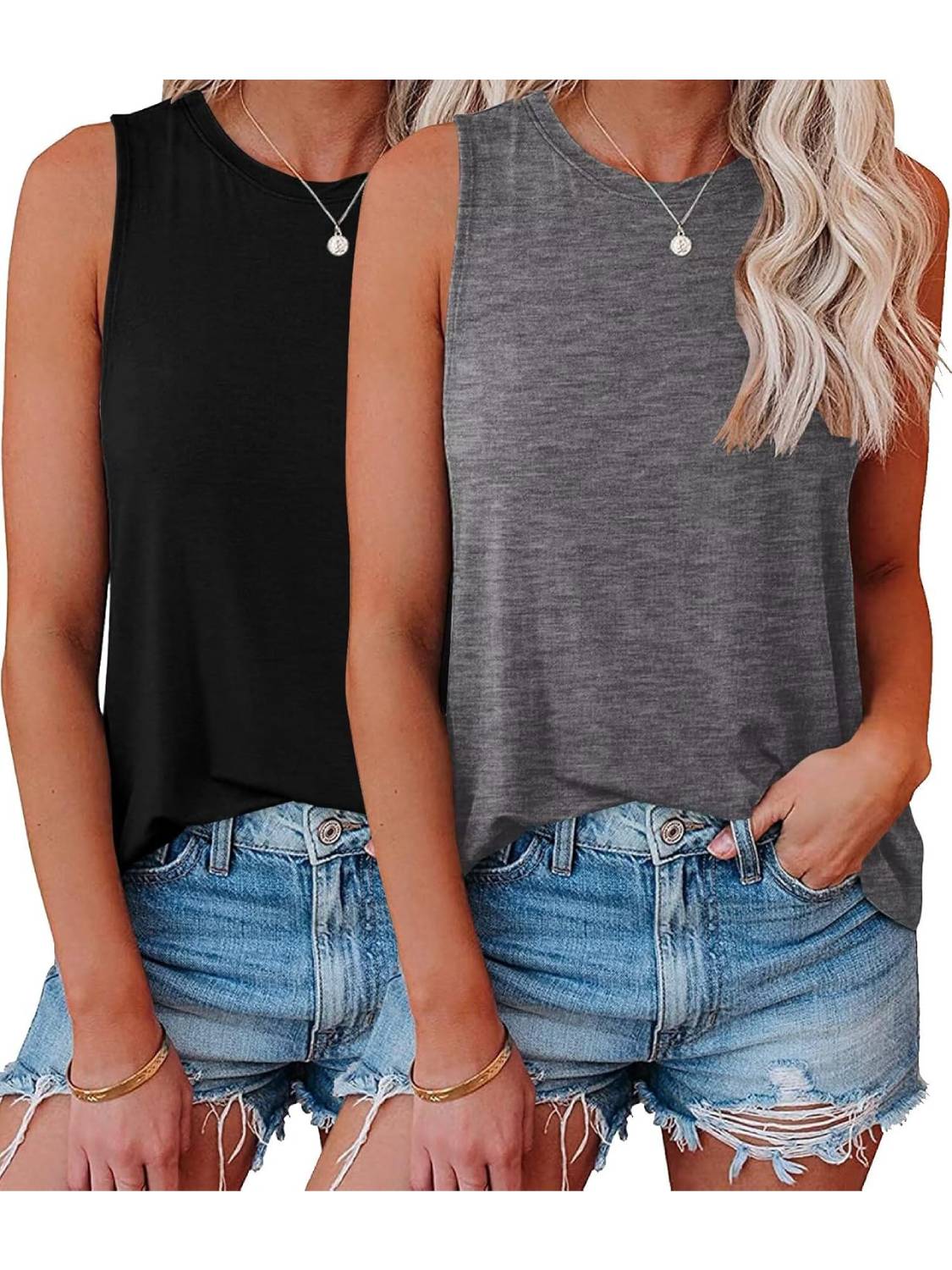 ✨Womens Crew Neck Sleeveless Loose Fit Casual 2 Pack Tank Tops (Buy 3 Free Shipping)