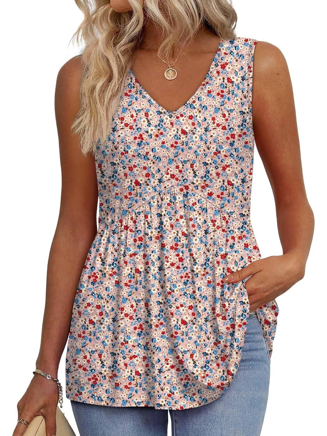 📣Women Dressy Sleeveless V Neck Babydoll Tank Tops(Buy 3 Free Shipping)