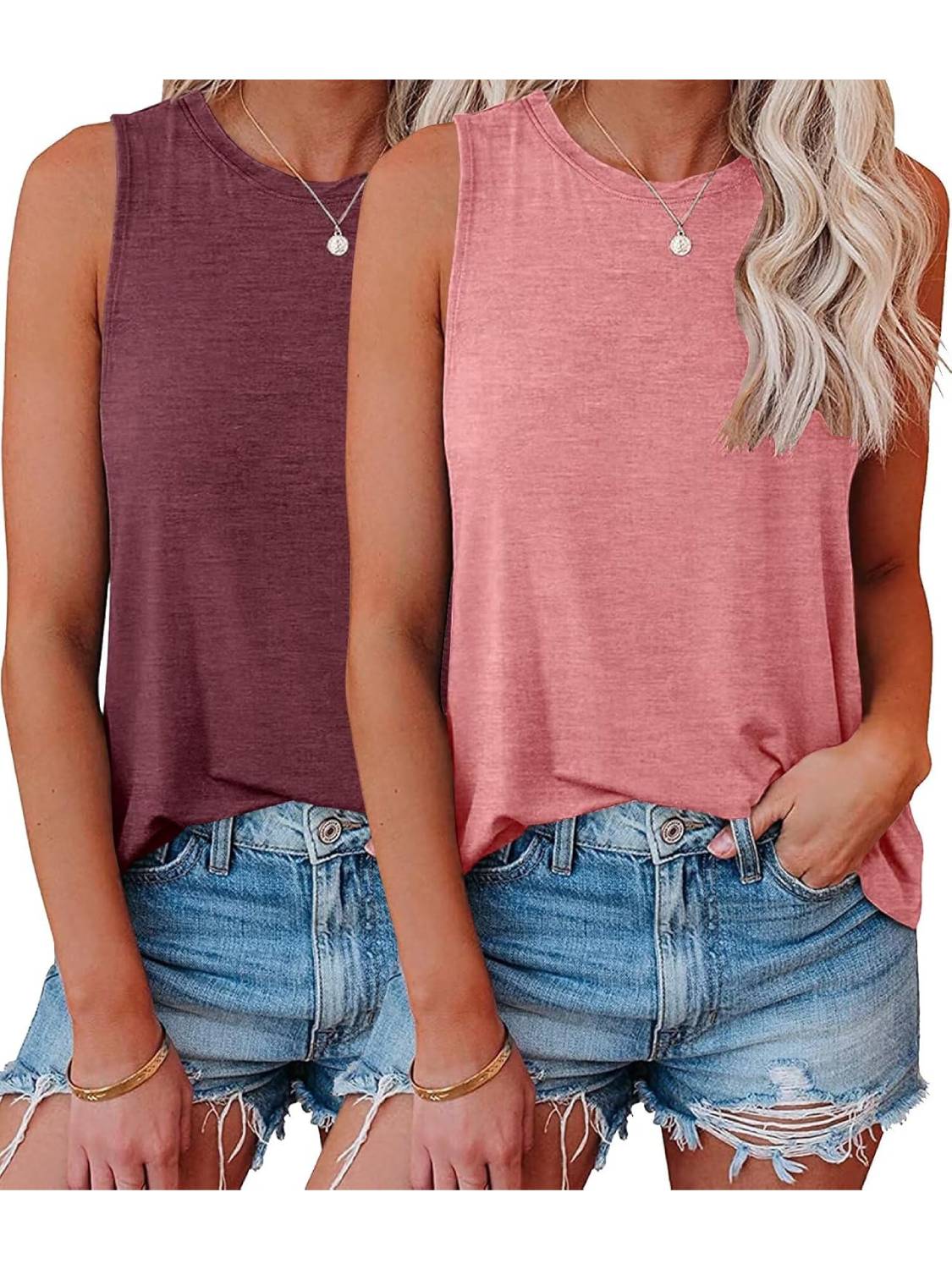 ✨Womens Crew Neck Sleeveless Loose Fit Casual 2 Pack Tank Tops (Buy 3 Free Shipping)