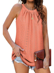 ✨Women Casual Pleated Eyelet Loose Fit High Neck Sleeveless Halter Tank Tops(Buy 3 Free Shipping)