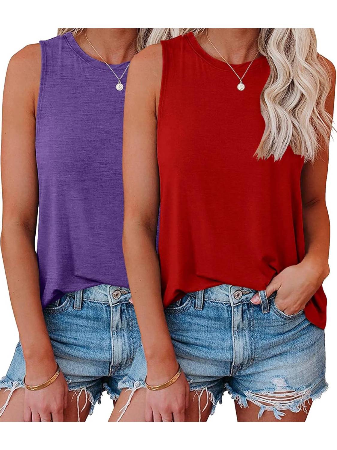 ✨Womens Crew Neck Sleeveless Loose Fit Casual 2 Pack Tank Tops (Buy 3 Free Shipping)