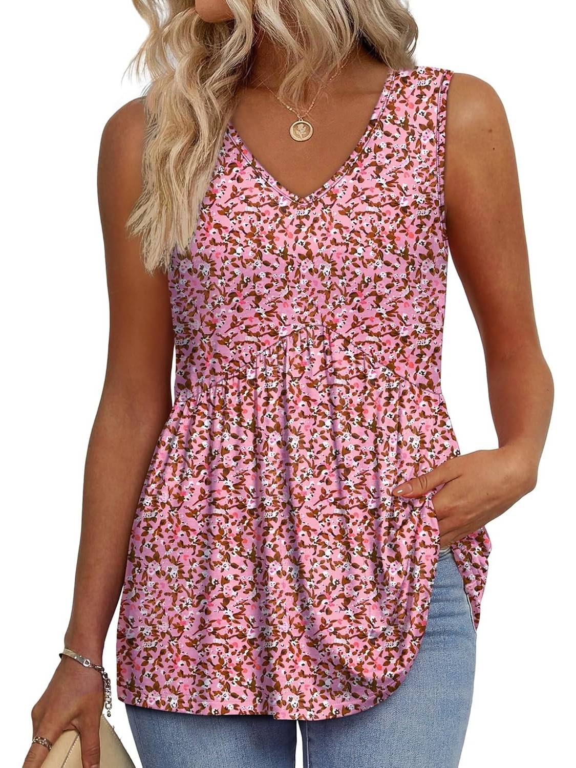 📣Women Dressy Sleeveless V Neck Babydoll Tank Tops(Buy 3 Free Shipping)