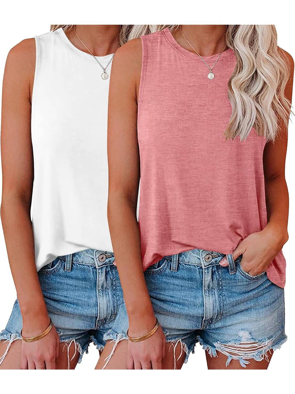 ✨Womens Crew Neck Sleeveless Loose Fit Casual 2 Pack Tank Tops (Buy 3 Free Shipping)