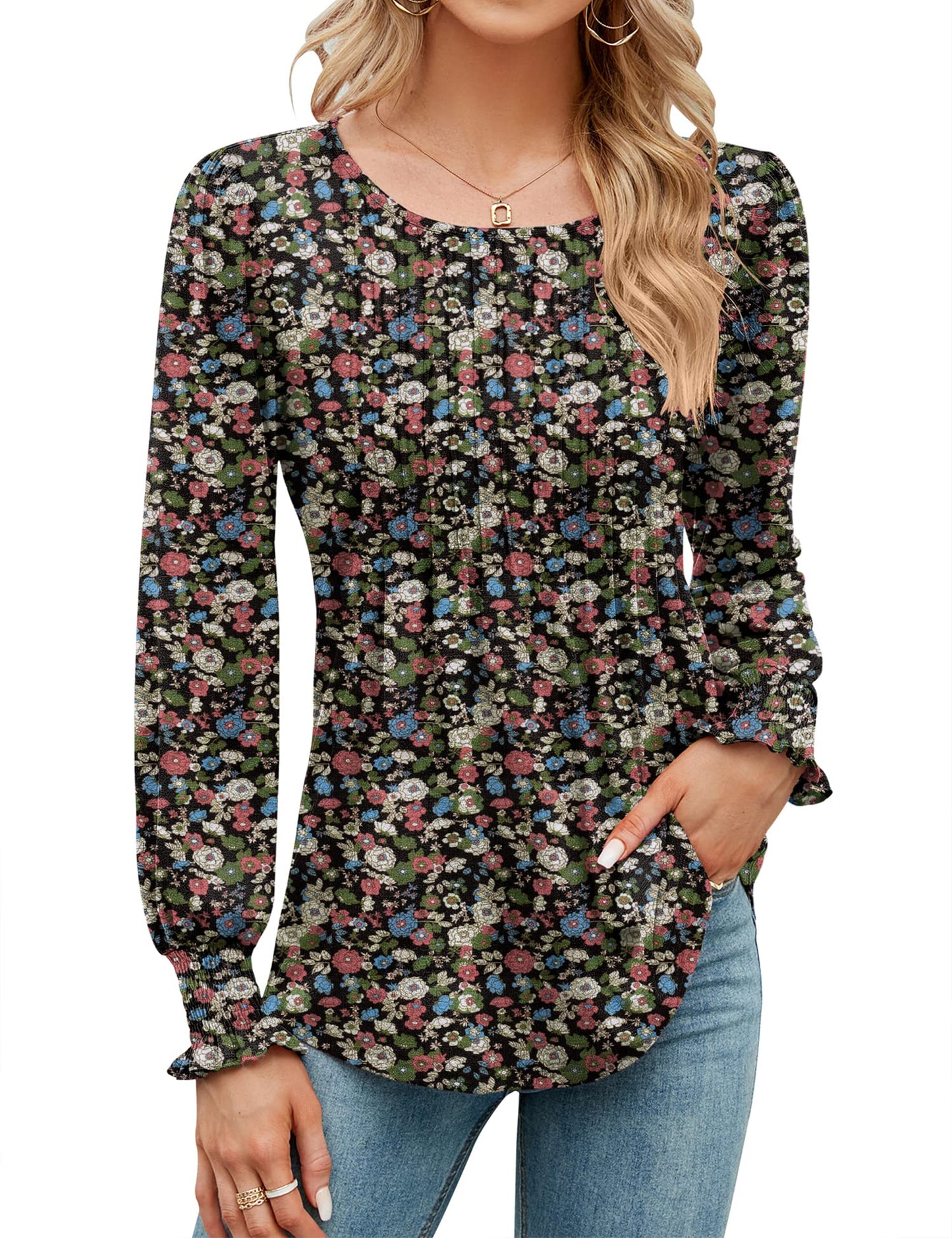 ✨Puff Long Sleeve Pleated Crew Neck Tunic Top (buy 3 free shipping!!!)