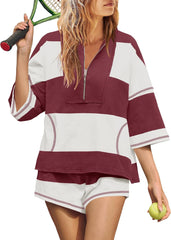 ✨Women's Summer Oversized Striped Shirt and Shorts Sets (Buy 2 Free Shipping)