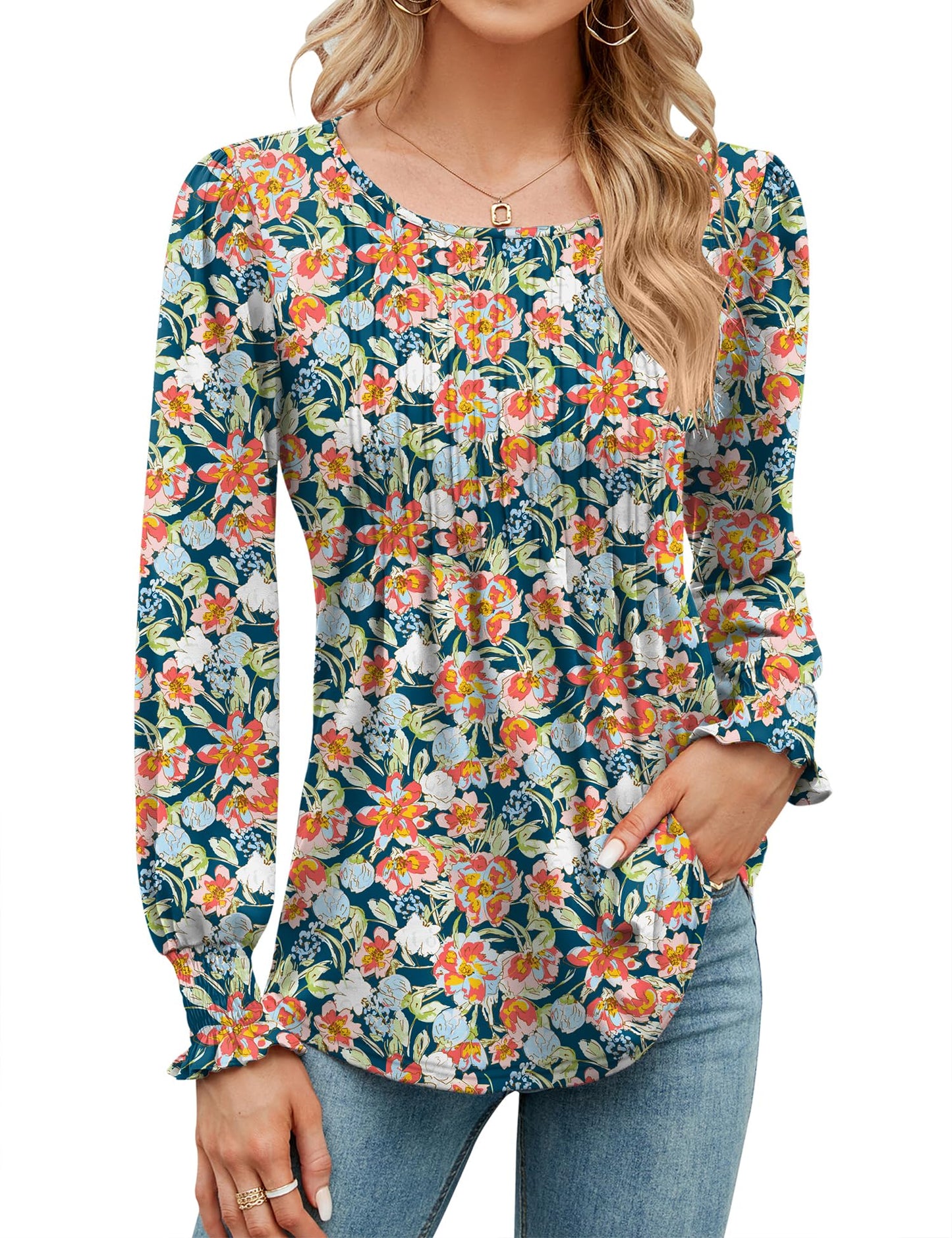 ✨Puff Long Sleeve Pleated Crew Neck Tunic Top (buy 3 free shipping!!!)