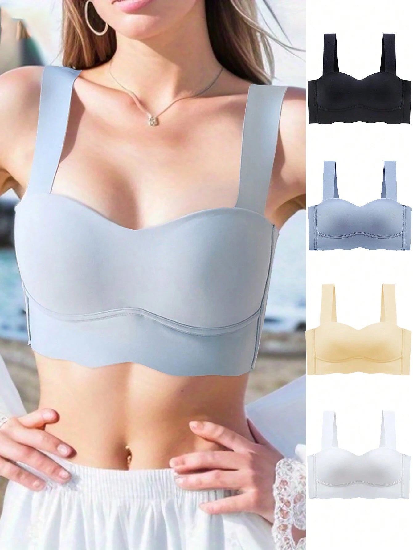 Seamless Gathered Thin Wireless Anti-Sag Sports Bra