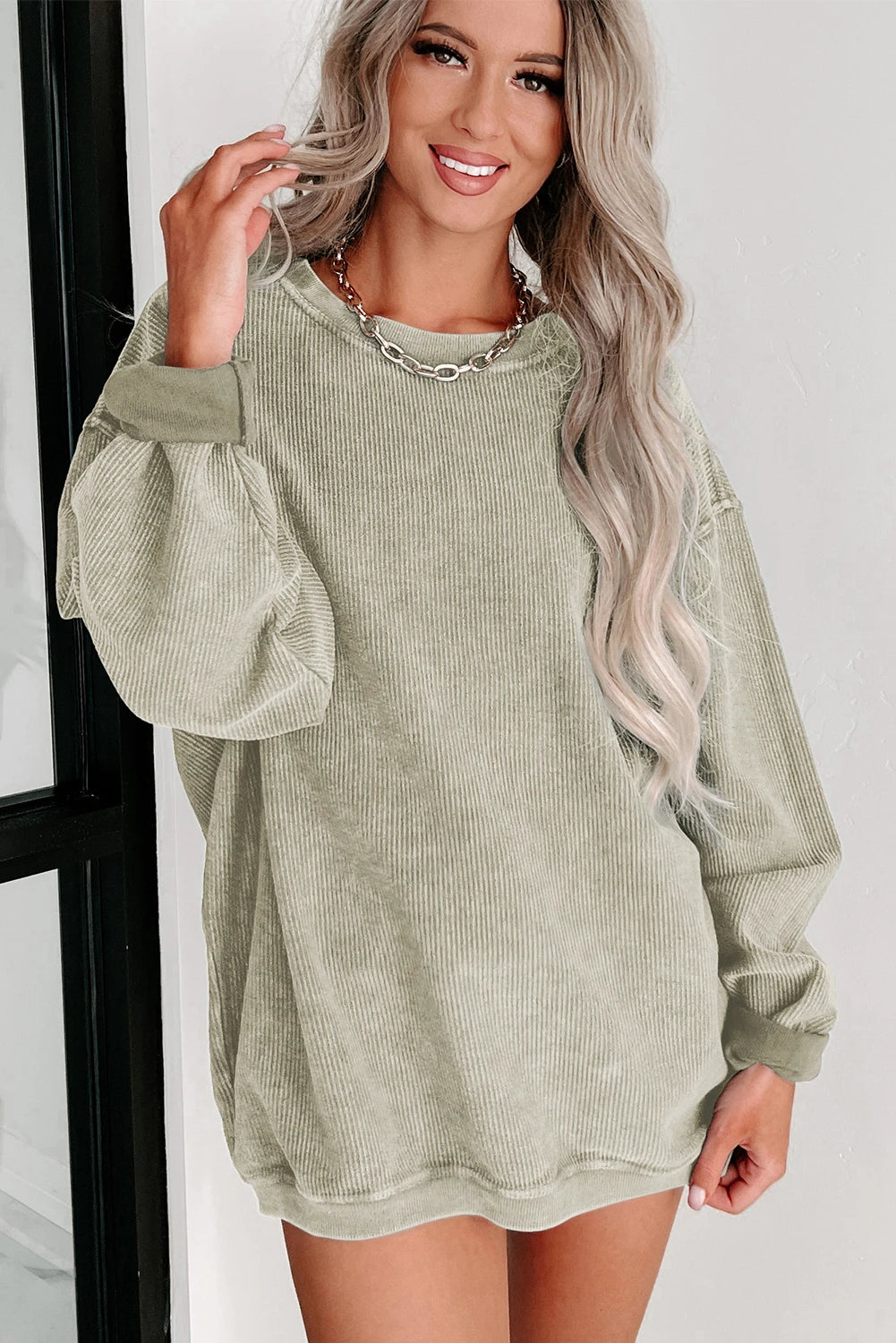 ✨ Women's Solid Color Ribbed Knit Round Neck Pullover Sweatshirt (Buy 2 Free Shipping)
