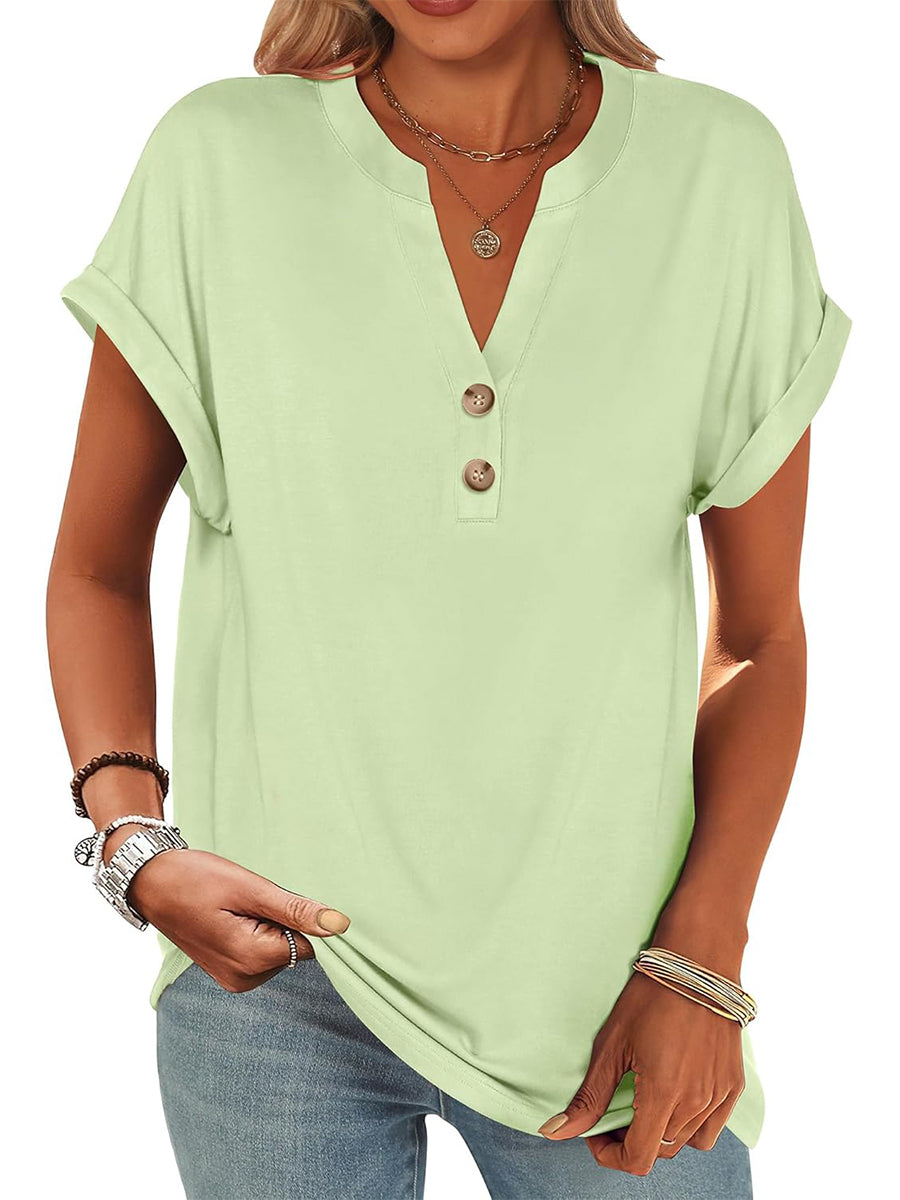 ✨Women's V Neck Button Casual Loose Fit Short Sleeve Henley Tops(buy 3 free shipping)